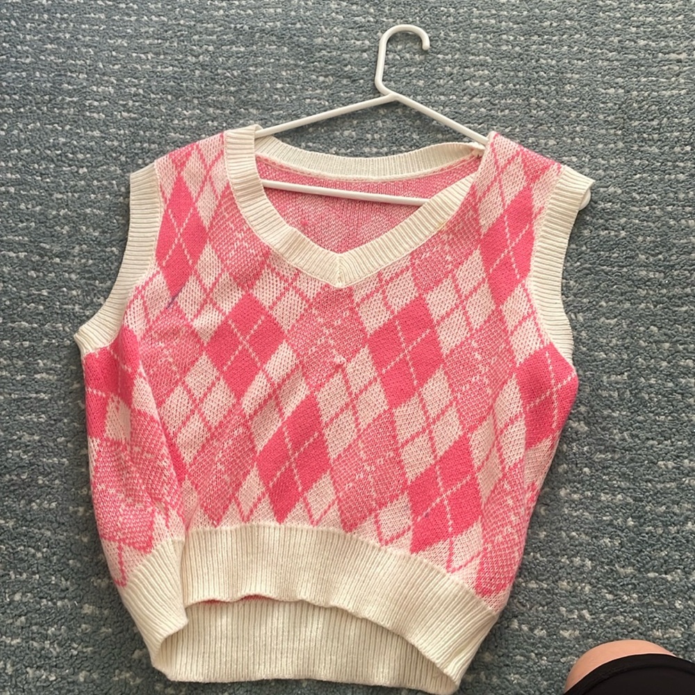 Pink and white sweater vest